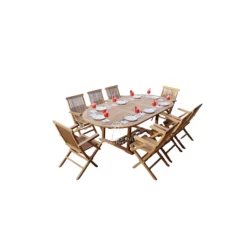 Garden Furniture Sets – Classic Folding Arm Chair & Oval Extend Table