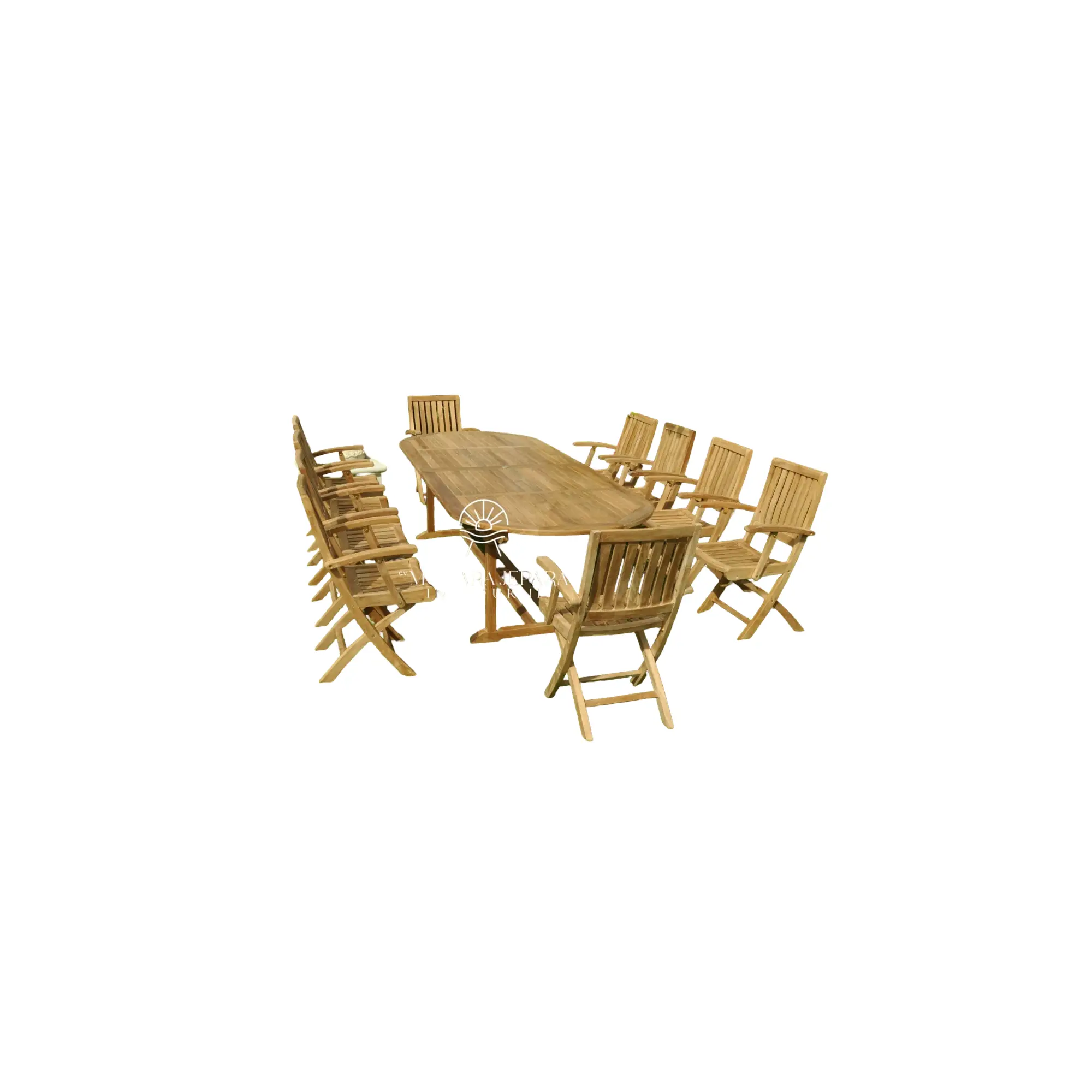 Teak Outdoor Furniture Sets – Toraja Folding Arm Chair & Oval Double Extend Table